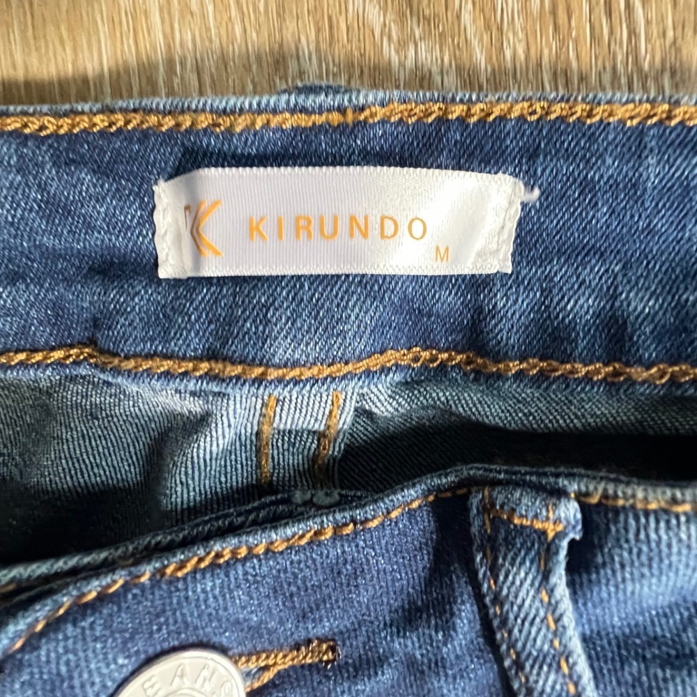KIRUNDO Skinny Jeans Women Size M Blue High Waist Button Fly Distressed Denim - Picture 2 of 8